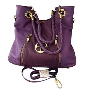 IMAN Purple Gold Hardware Leather Hand/Shoulder Bag With Shoulder Strap NWOT